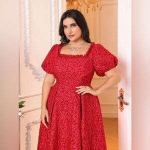 Pre-Owned Red SHEIN Belle Jacquard V-Neckline Dress